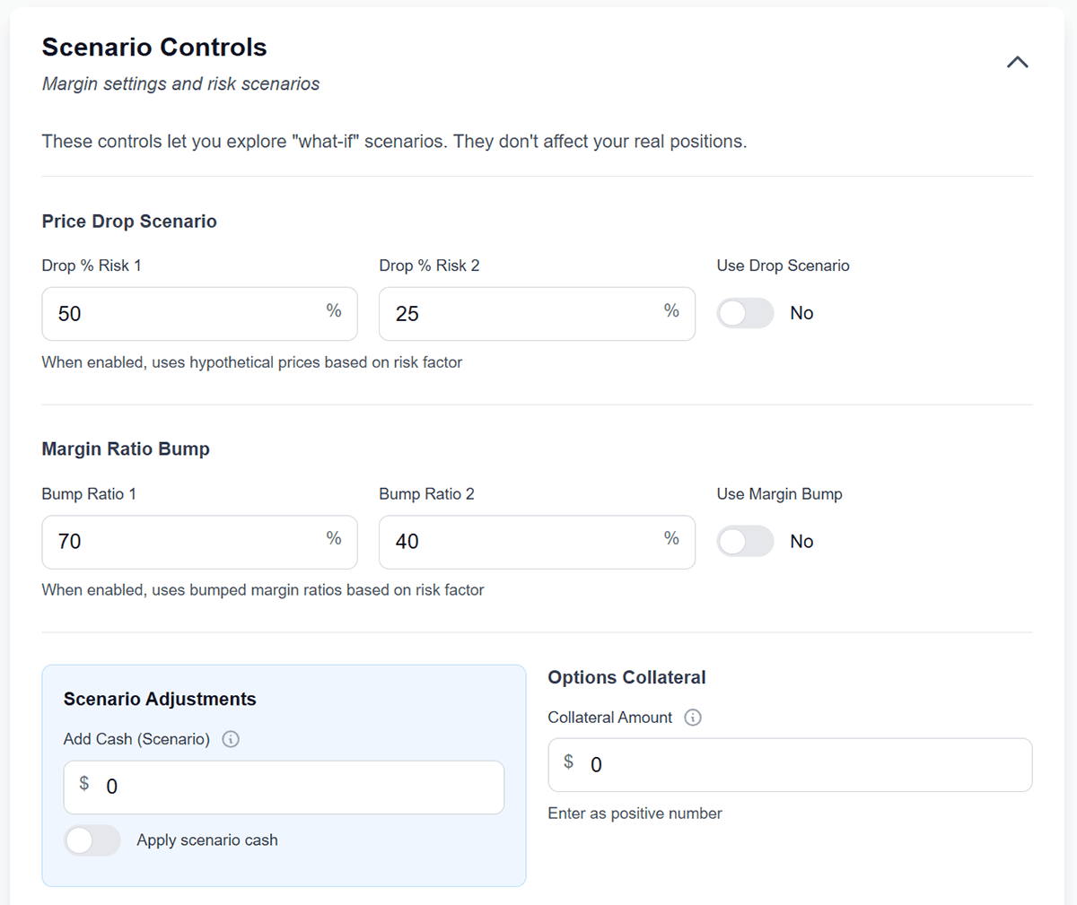 Margin SIM dashboard showing positions, proposed trades, and post-trade projections